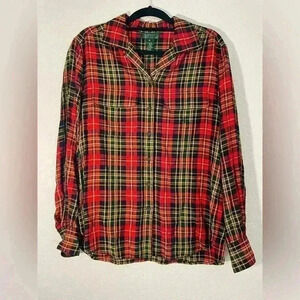 Lauren Ralph Lauren Red Tartan Plaid Long Sleeve Button Down Shirt Women size 10
